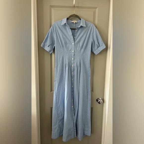 LOFT Light Blue and White Striped Shirtdress (Size 6) - Picture 5 of 10